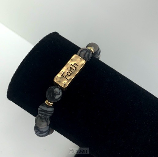 Armband natuursteen faith zwart gemeleer