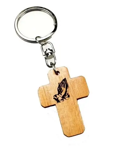 Sleutelhanger kruis hout biddende handen