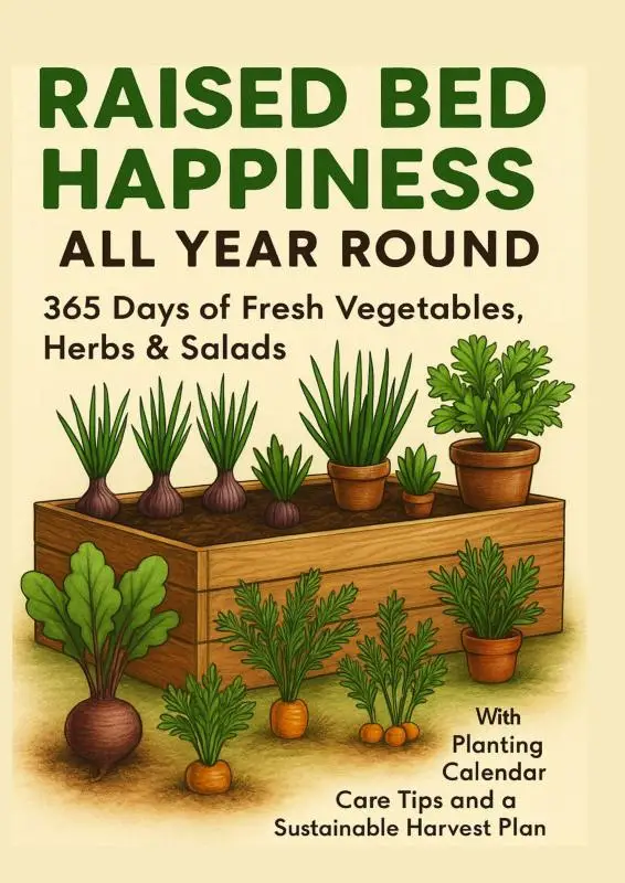 RAISED BED HAPPINESS ALL YEAR ROUND 365 Days of Fresh Vegetables, Herbs & Salads - With Planting Calendar, Care Tips and a Sustainable Harvest Plan