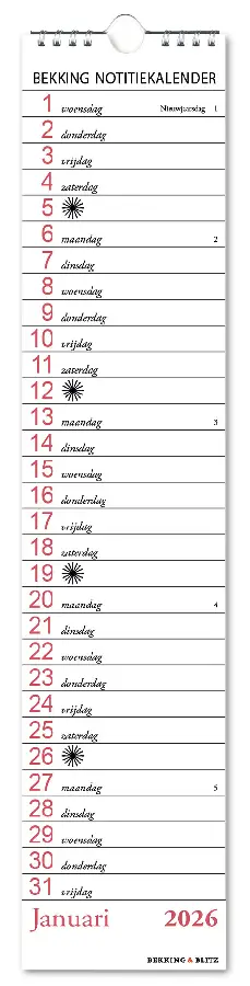 Bekking notitie kalender 2026