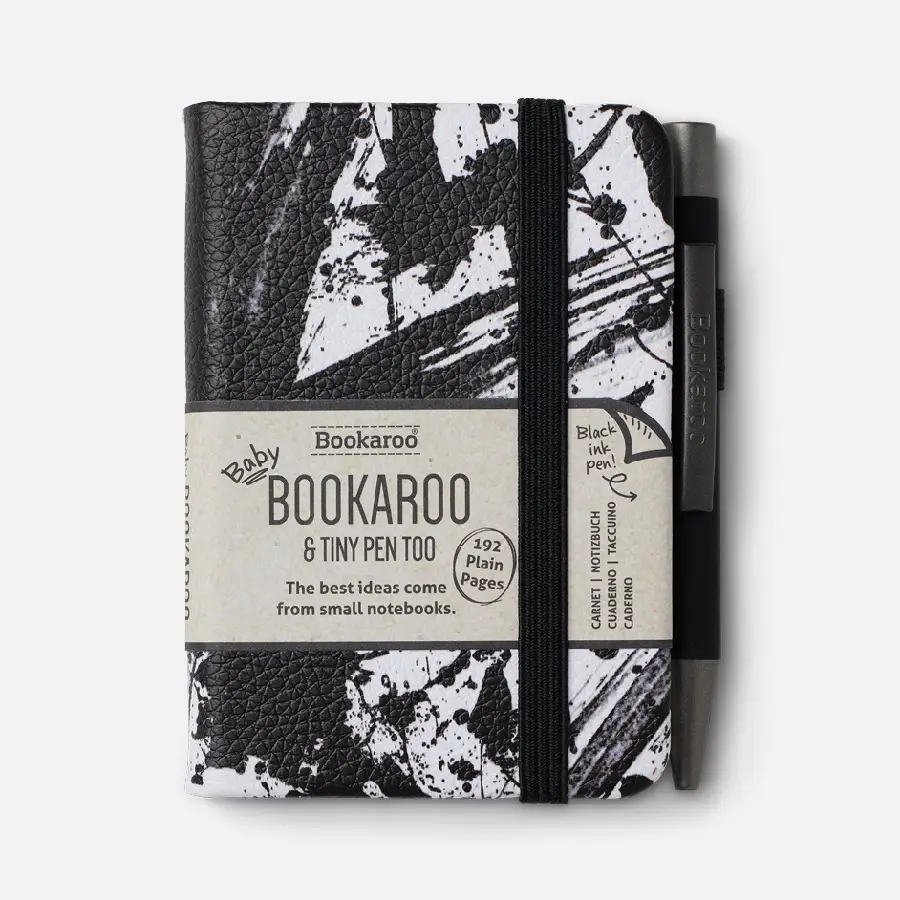 Bookaroo A7 Notebook & Pen - Black & White - Splatter