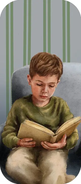 Boekenlegger lezend jongentje