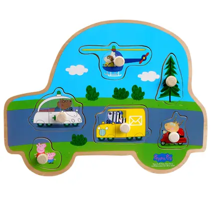 Peppa Pig Houten puzzel met knoppen - Transport