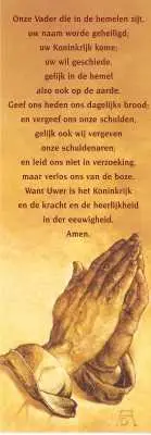 Boekenlegger biddende handen onze Vader