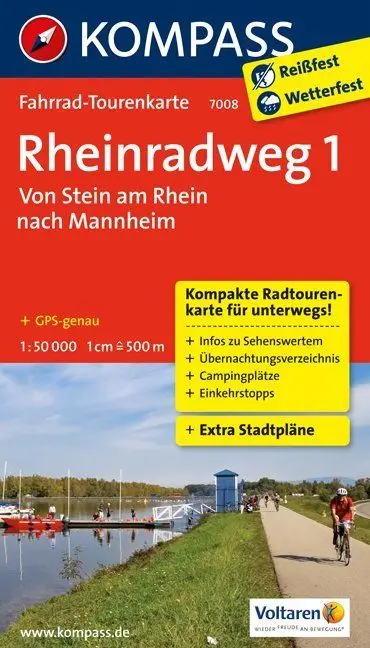 Kompass FTK7008 Rheinradweg 1, Von Stein am Rhein nach Mannheim