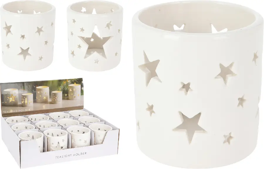 Ceramic tealightholder Star - assorted