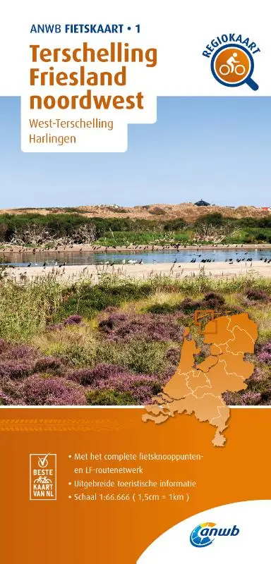 Fietskaart Terschelling, Friesland noordwest 1:66.666